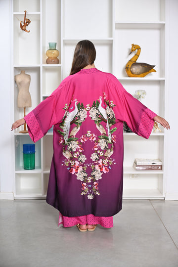 Maxi Kimono - Peacock Hot Pink