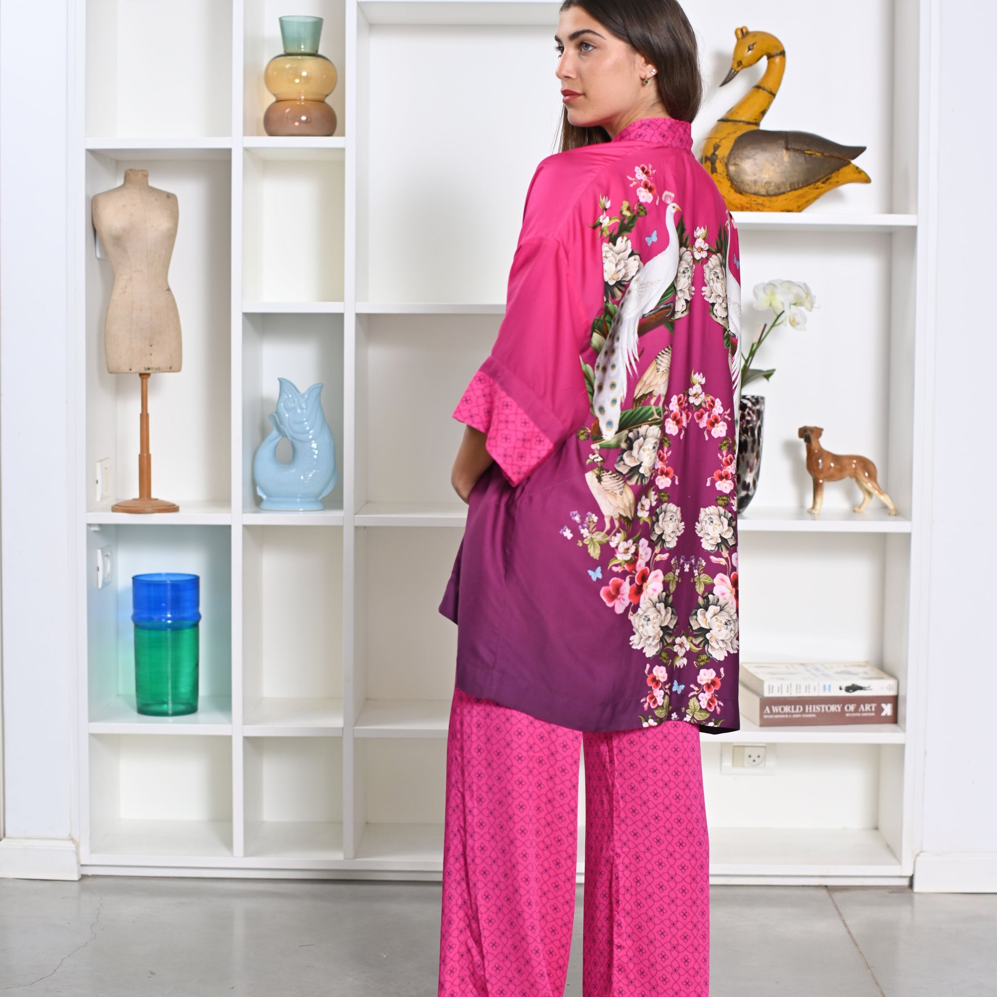 Cropped Kimono -Peacock Hot Pink