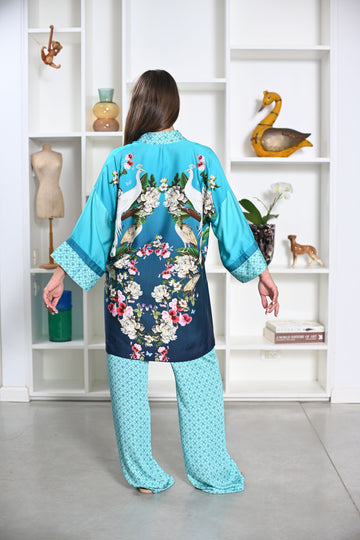 Cropped Kimono - Peacock Turquoise