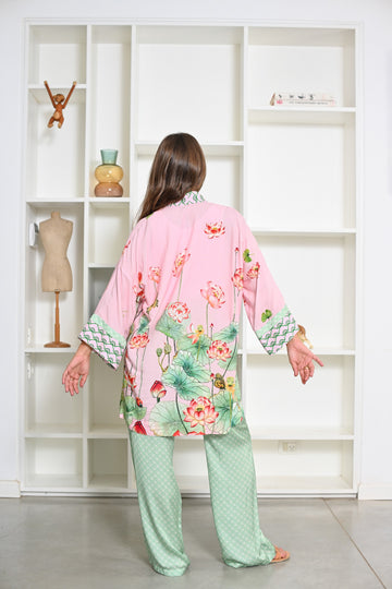 Cropped Kimono - Pink Lillies